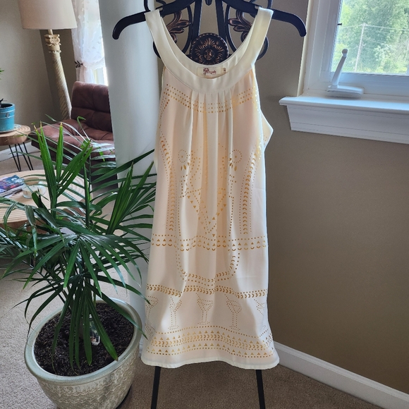 Aryeh Dresses & Skirts - Aryeh Ivory Geometric Eyelet Dress With Vibrant Yellow Lining - Size Small